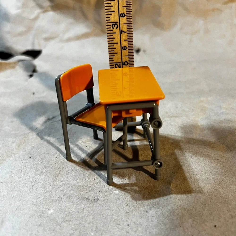 1:12 Scale Miniature School Desk and Chair Set Orange Grey Classroom